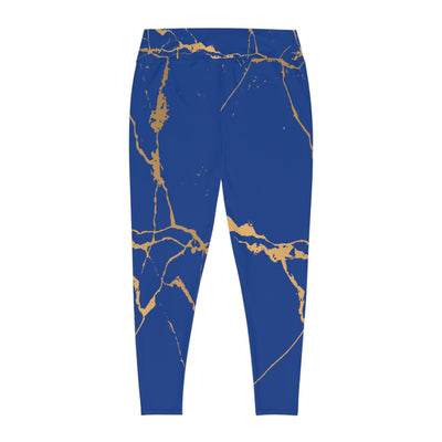 Ptahra B Blue Marble Print Stylish Plus Size Leggings