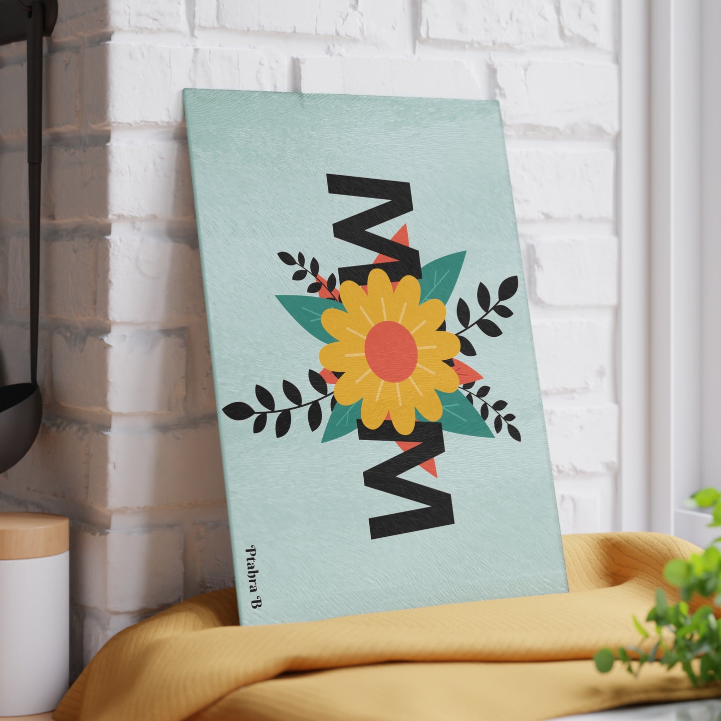 Ptahra B Floral Mom Glass Cutting Board