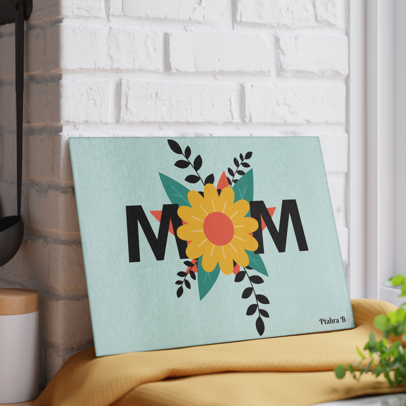 Ptahra B Floral Mom Glass Cutting Board