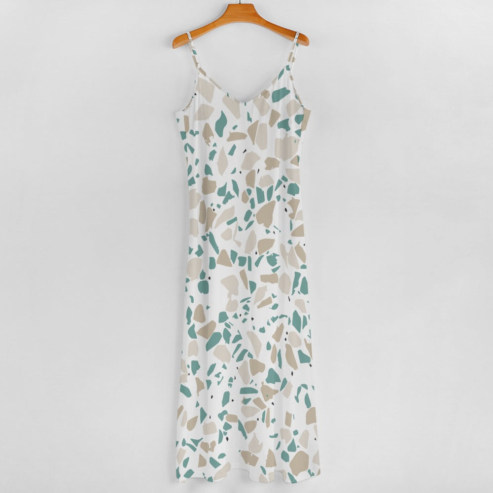 Ptahra B Multi-Stone Pattern Sling Ankle Long Dress