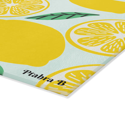 Ptahra B Citrus Lemon Glass Cutting Board | Kitchen Decor, Gift for Chefs, Cooking Essentials, Lemon Lover Gift, Summer Party Supplies