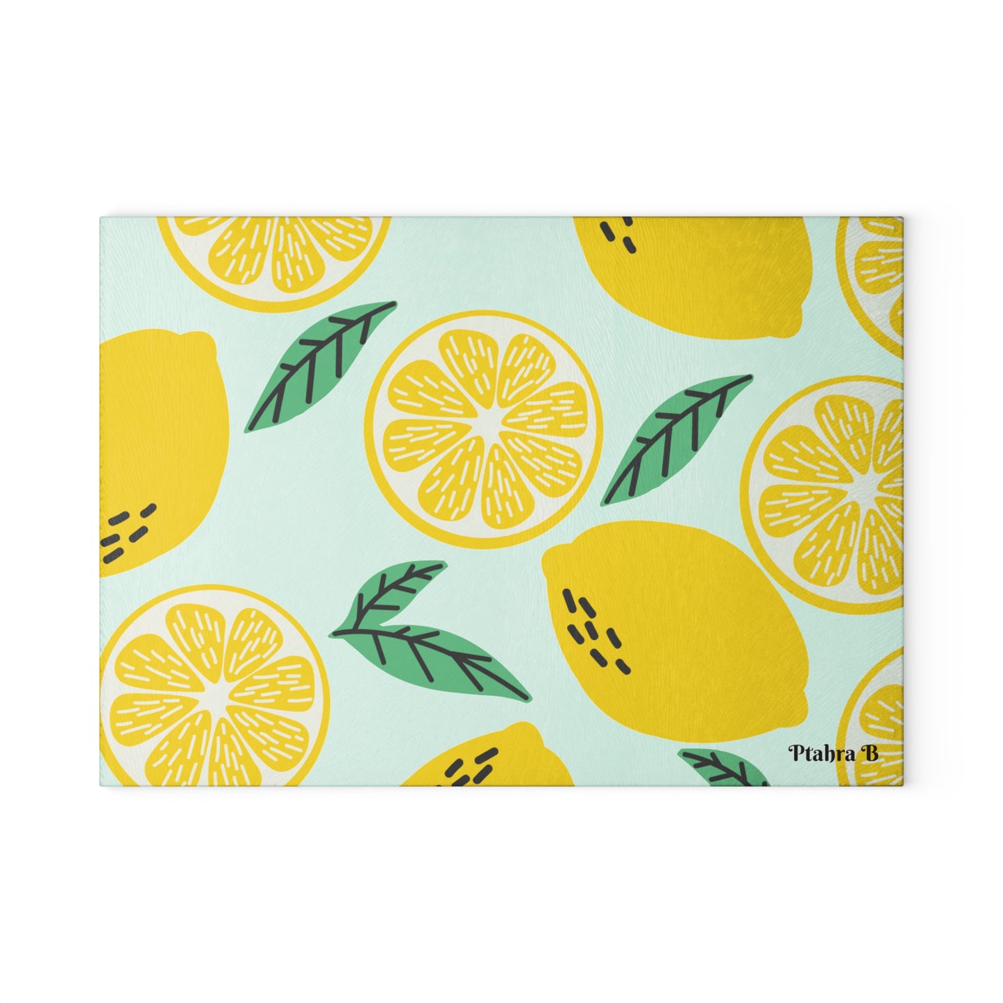 Ptahra B Citrus Lemon Glass Cutting Board | Kitchen Decor, Gift for Chefs, Cooking Essentials, Lemon Lover Gift, Summer Party Supplies