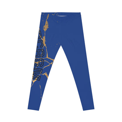 Ptahra B Women's Casual Blue Leggings with Golden Marble Design