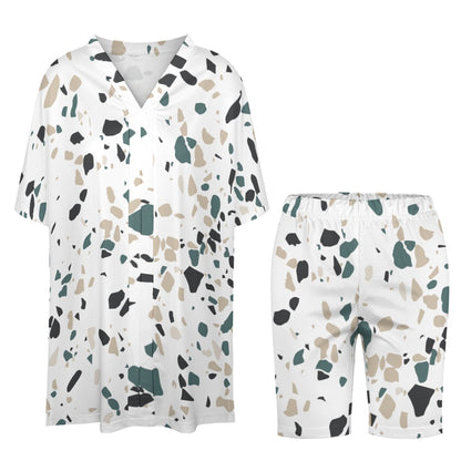 Women's Multi-Color Stone Pattern V-Neck Bat Sleeve Two Piece Set