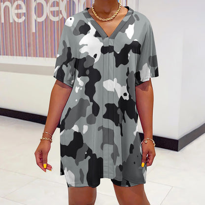 Women's Grey/White Camo V-Neck Bat Sleeve Two Piece Set