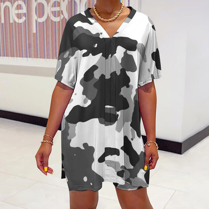 Ptahra B V-Neck Camo Bat Sleeve Two Piece Set