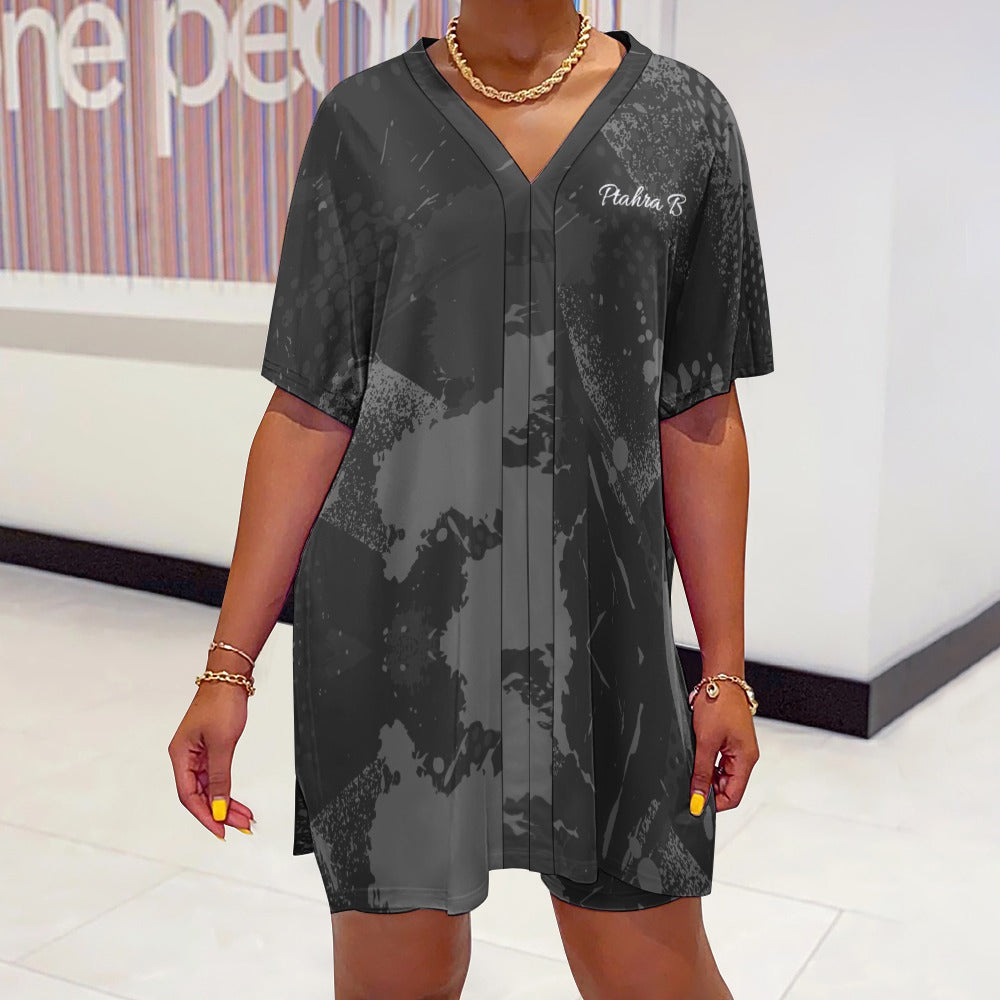 V-neck Bat Sleeve Two Piece Set