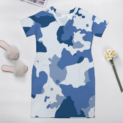 Women'S Blue Camo Loose Pocket Dress