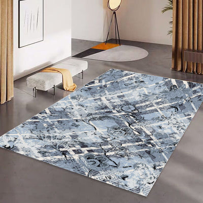 Ptahra B Blue Floral/Line Pattern Foldable Rectangular Floor Mat