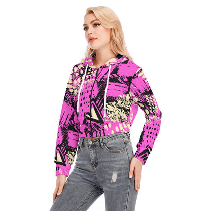 Ptahra B Purple/Black/Light Beige Women's Crop Top Hoodie with Zipper Closure