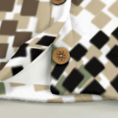 Ptahra Women's Multi-Color Squares in Circle Pattern Flannel Hoodie with Cat Ears