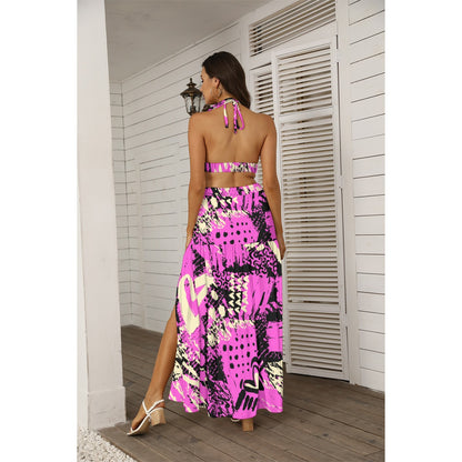 Ptahra B Women's Purple Graphic Design Tie Back Wrap Dress