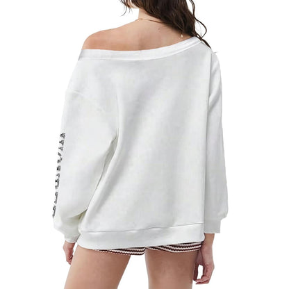 Women's Off-Shoulder White/Colorful Hair Art "Ptahra Apparel" Sweatshirt with Micro-Fleece Lining