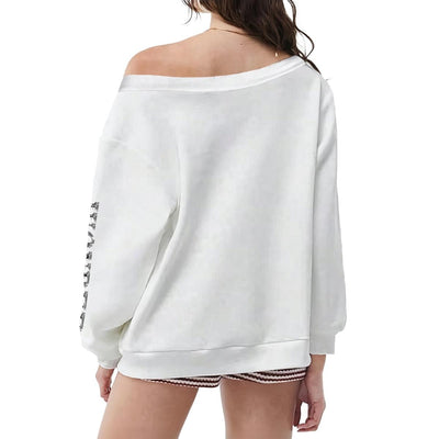 Women's Off-Shoulder White/Colorful Hair Art "Ptahra Apparel" Sweatshirt with Micro-Fleece Lining