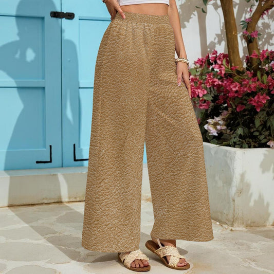 Ptahra Women's Brown Pattern Lightweight Wide-Leg Pants With Pockets