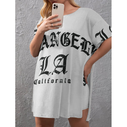 Ptahra B Women's Los California White Drop-Shoulder T-Shirt with Side Split and Shorts