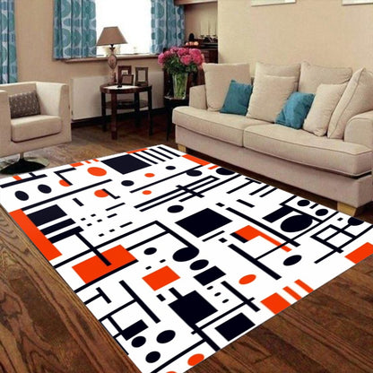 Ptahra B White with Black/Red Modern Foldable Rectangular Floor Mat