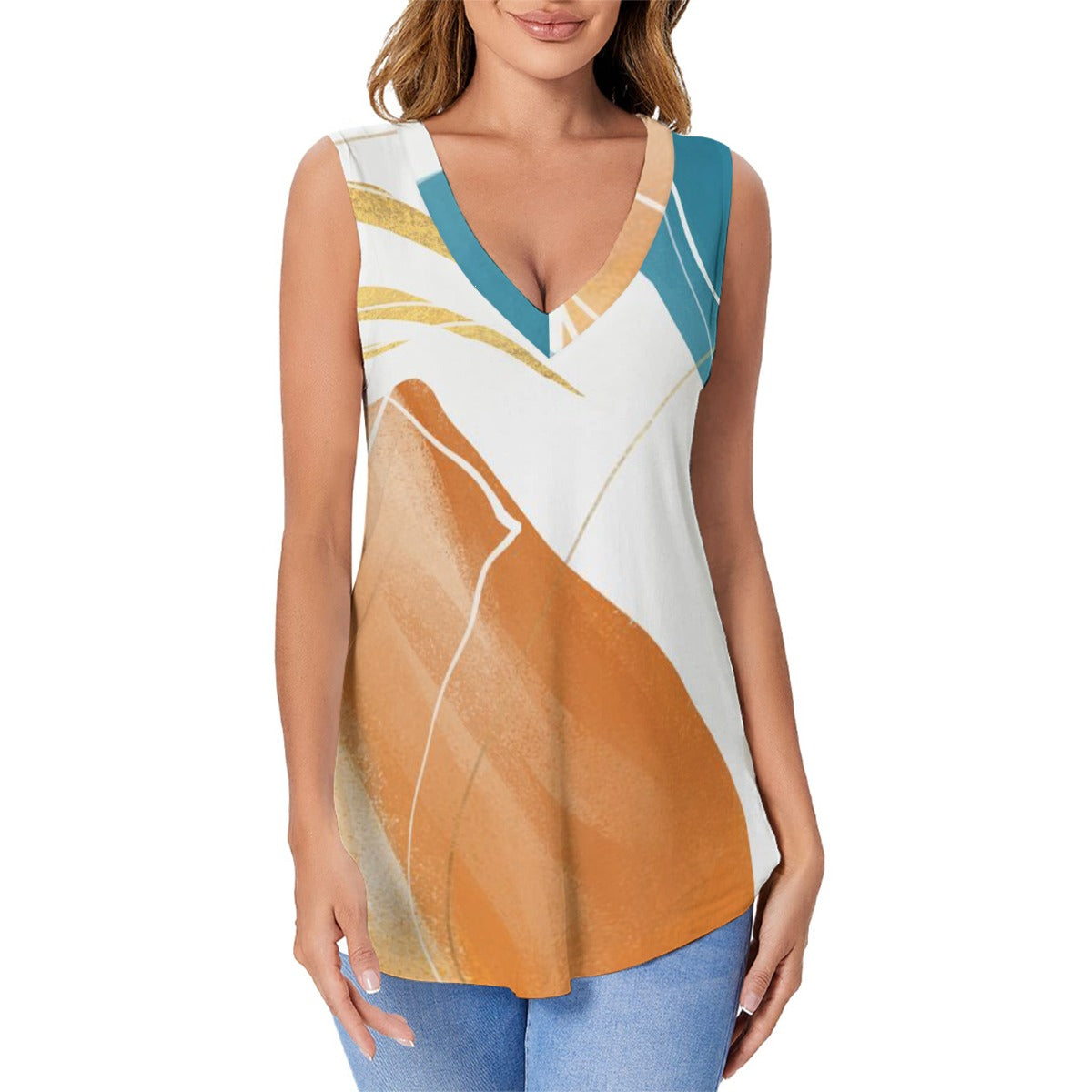 Ptahra B Brown/White/Blue Design Women's Sports Vest