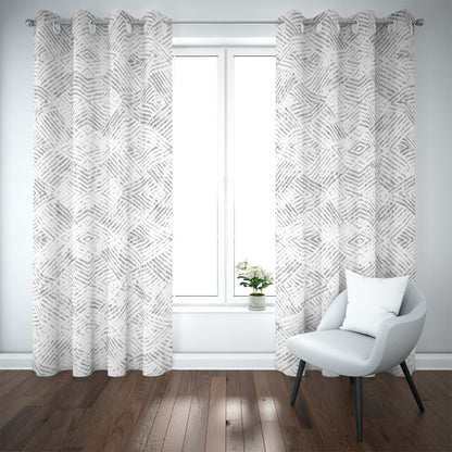 Ptahra B White/Black Line Pattern Blackout Grommet Curtains