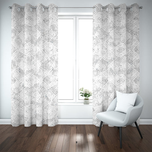 Ptahra B White/Black Line Pattern Blackout Grommet Curtains