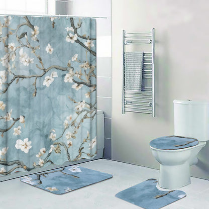 Ptahra B Blue/White Floral Stem Pattern Four-piece Bathroom