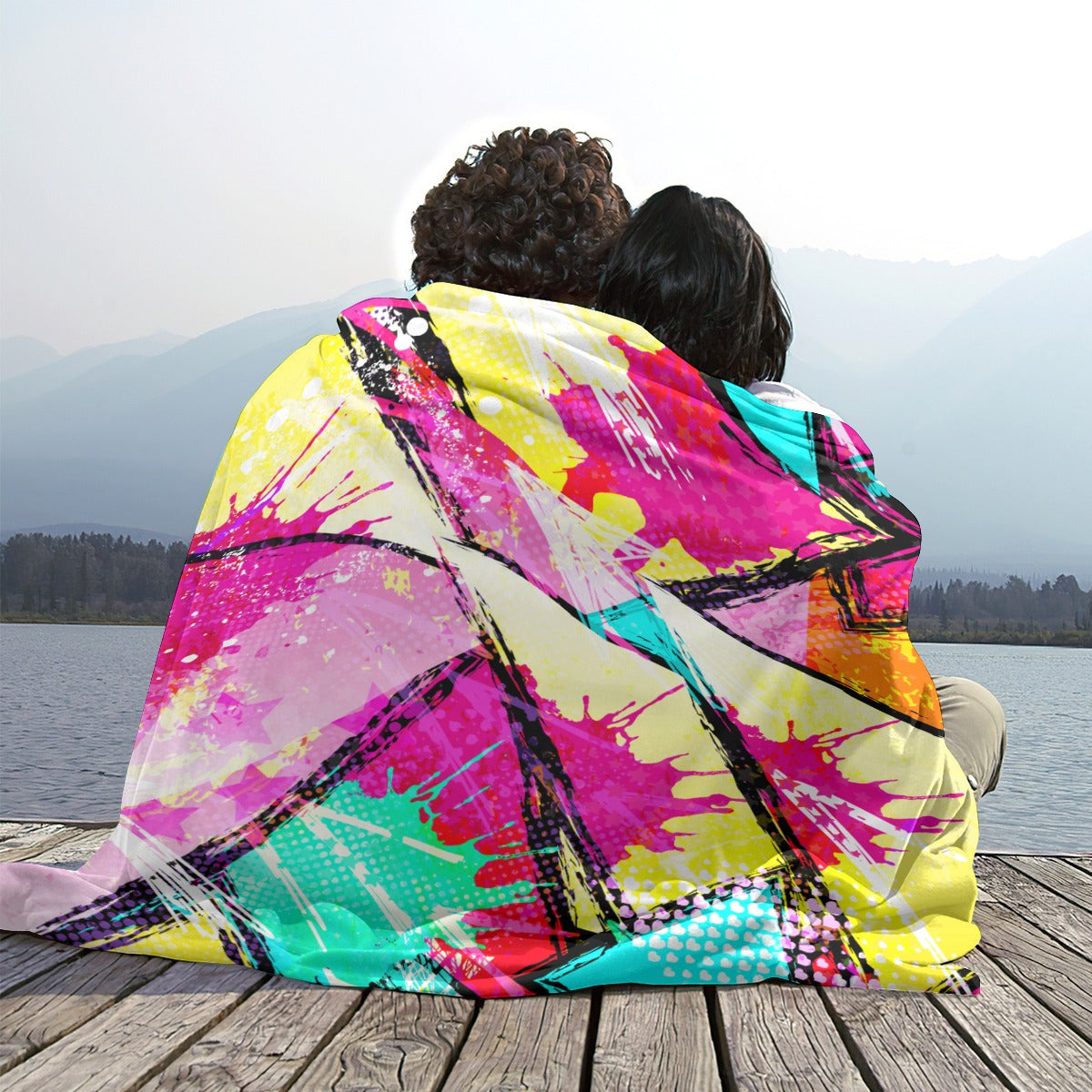 Ptahra Bright Color Comic Style Pattern Single-Side Flannel Blanket