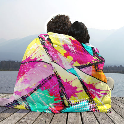 Ptahra Bright Color Comic Style Pattern Single-Side Flannel Blanket