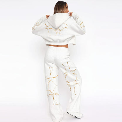 Ptahra Women’s White/Gold Tracksuit With Fleece