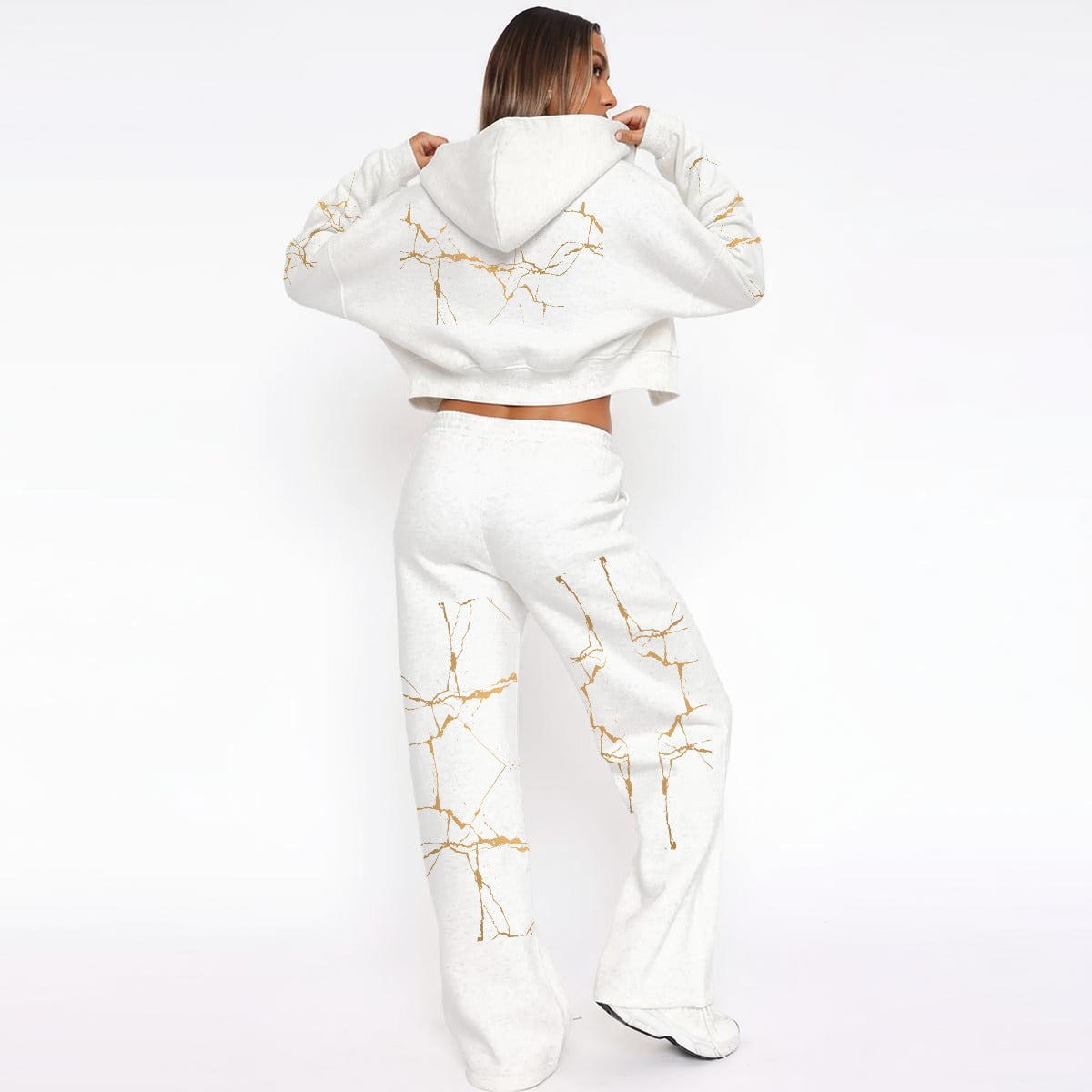 Ptahra Women’s White/Gold Tracksuit With Fleece