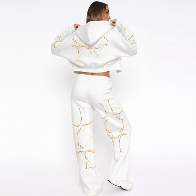 Ptahra Women’s White/Gold Tracksuit With Fleece
