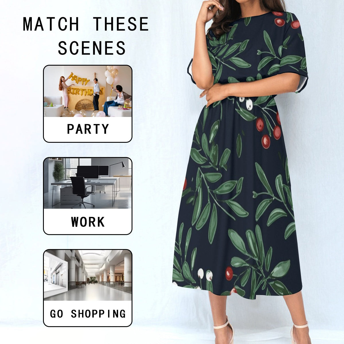 Ptahra B Women's Holiday Feel Elastic Waist Dress