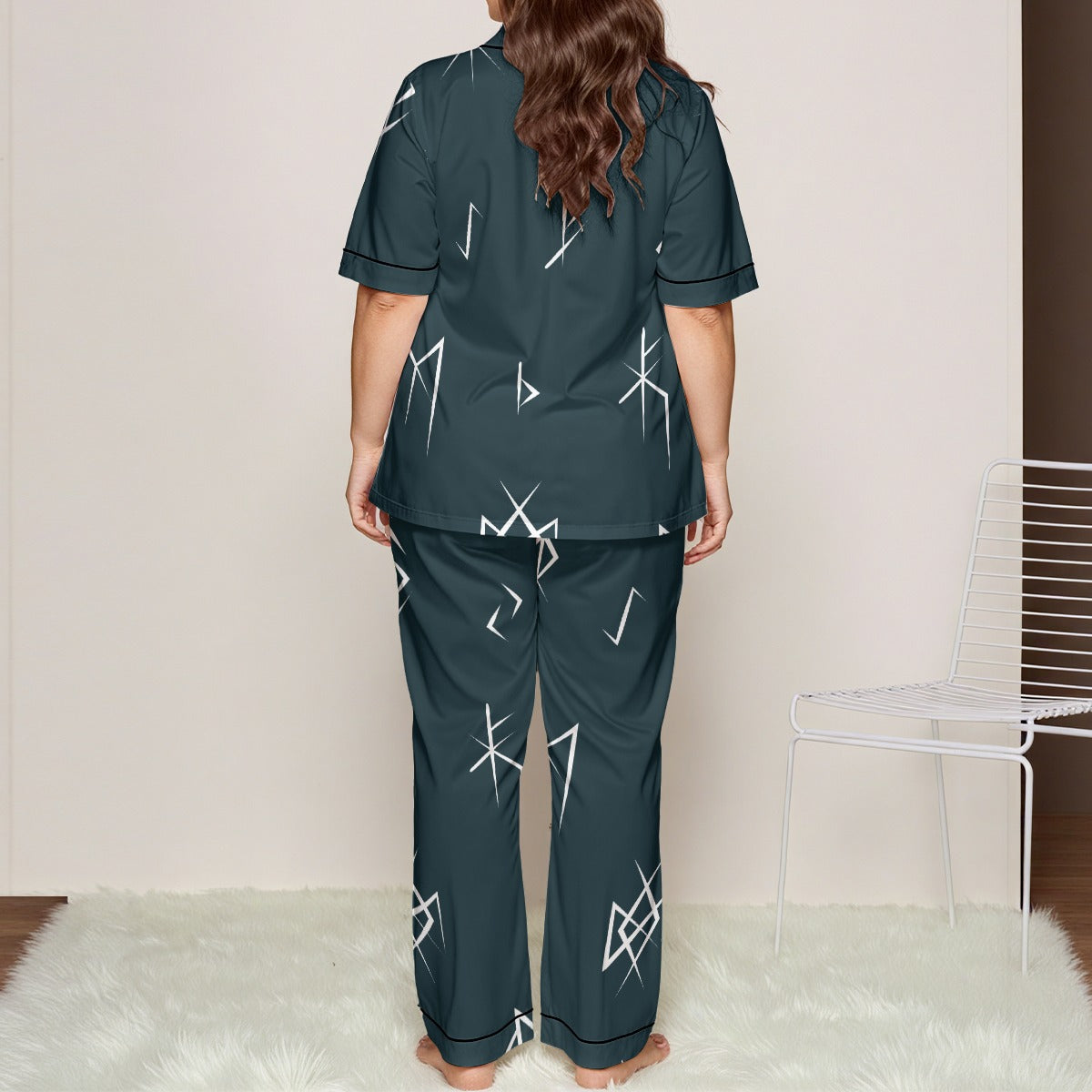 Ptahra B Women's Grey/White Design Trousers Pajamas Set