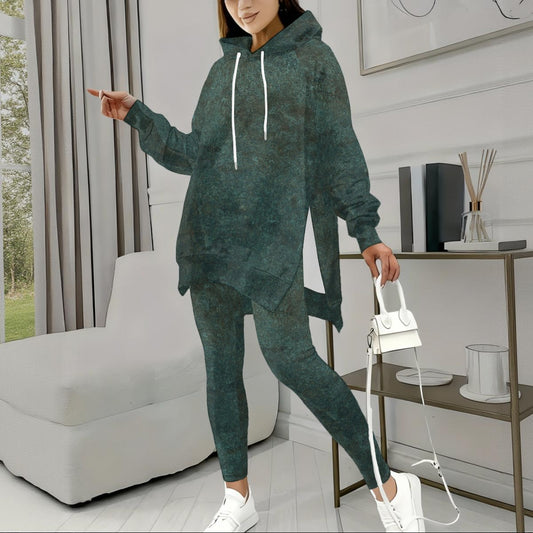 Ptahra Women's Green Stretch Hoodie Set