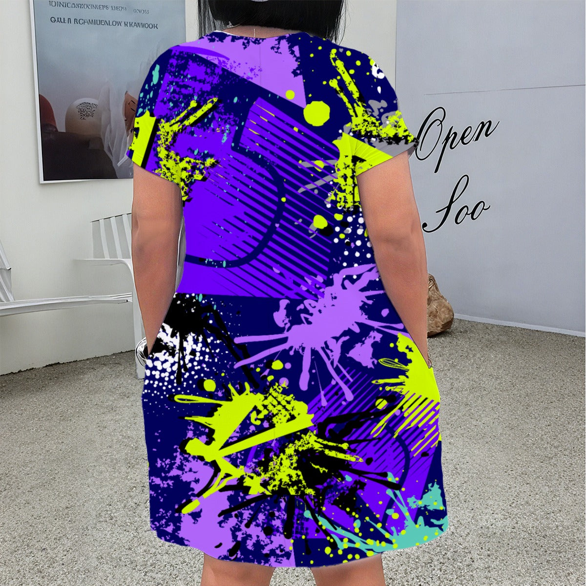 Ptahra B Women's Fun Bright Color V Neck Short Sleeve Dress/Plus Size