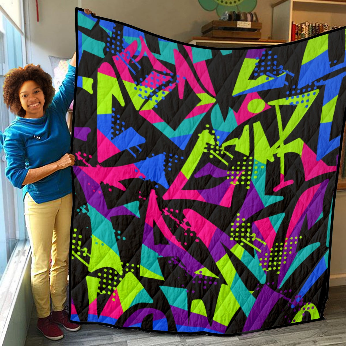 Ptahra B Bright Multi-Color Lightweight & Breathable Quilt With Edge-wrapping Strips