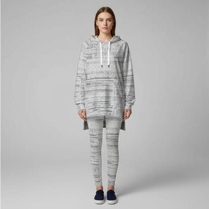 Ptahra Women's Grey Lines Pattern Stretch Hoodie Set
