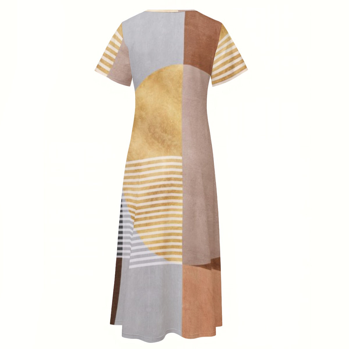 Ptahra B Women's Multi-Brown Design V-neck Dress With Side Slit