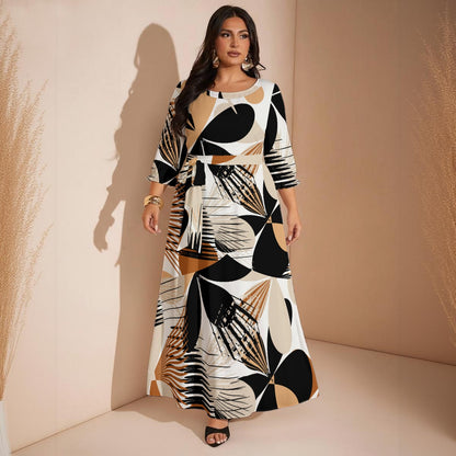 Ptahra Women’s Brown/Black Leaf Floral Maxi Dress