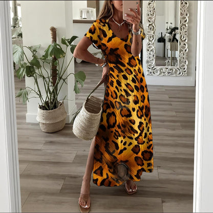 Ptahra Women's Elegant Leopard Long Dress