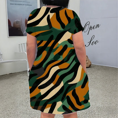 Ptahra B Women's Casual Forest Feel V Neck Short Sleeve Dress/Plus Size