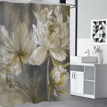Ptahra Artistic White Floral Shower Curtains