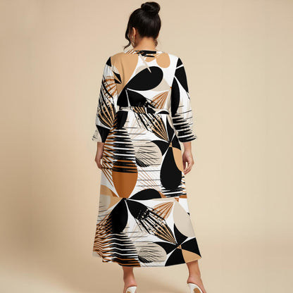 Ptahra Women’s Brown/Black Leaf Floral Maxi Dress