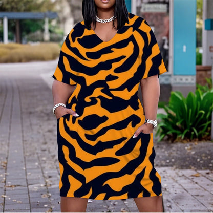 Ptahra B Women's V Neck Short Sleeve Dress/Plus Size