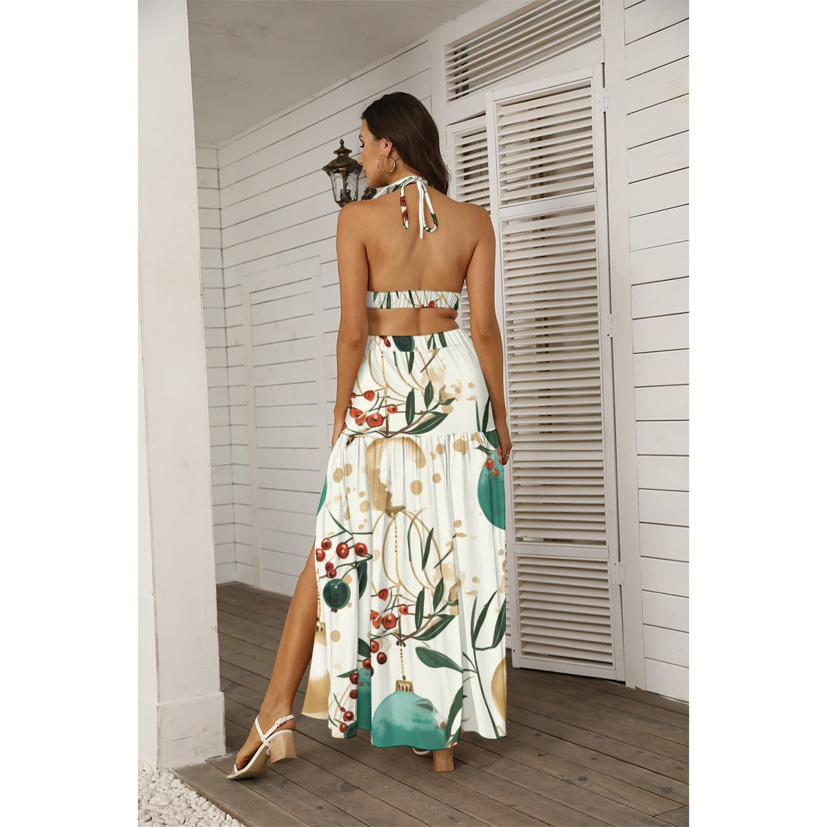 Ptahra B Women's Floral Holiday Tie Back Wrap Dress