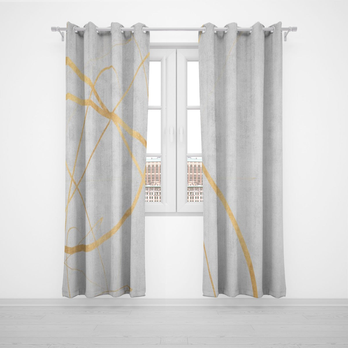 Ptahra B Light Grey/Gold Grommet Curtains