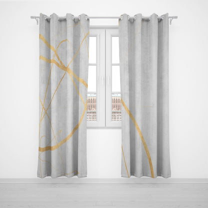 Ptahra B Light Grey/Gold Grommet Curtains