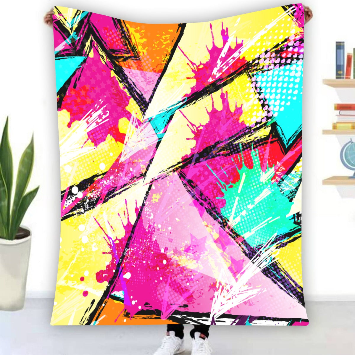 Ptahra Bright Color Comic Style Pattern Single-Side Flannel Blanket