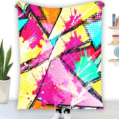 Ptahra Bright Color Comic Style Pattern Single-Side Flannel Blanket