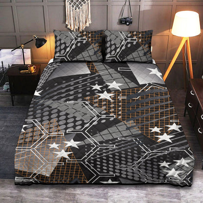 Ptahra B Stars/Sporty/Black Quilt & Pillow Cases With  Edge-Wrapping Strips
