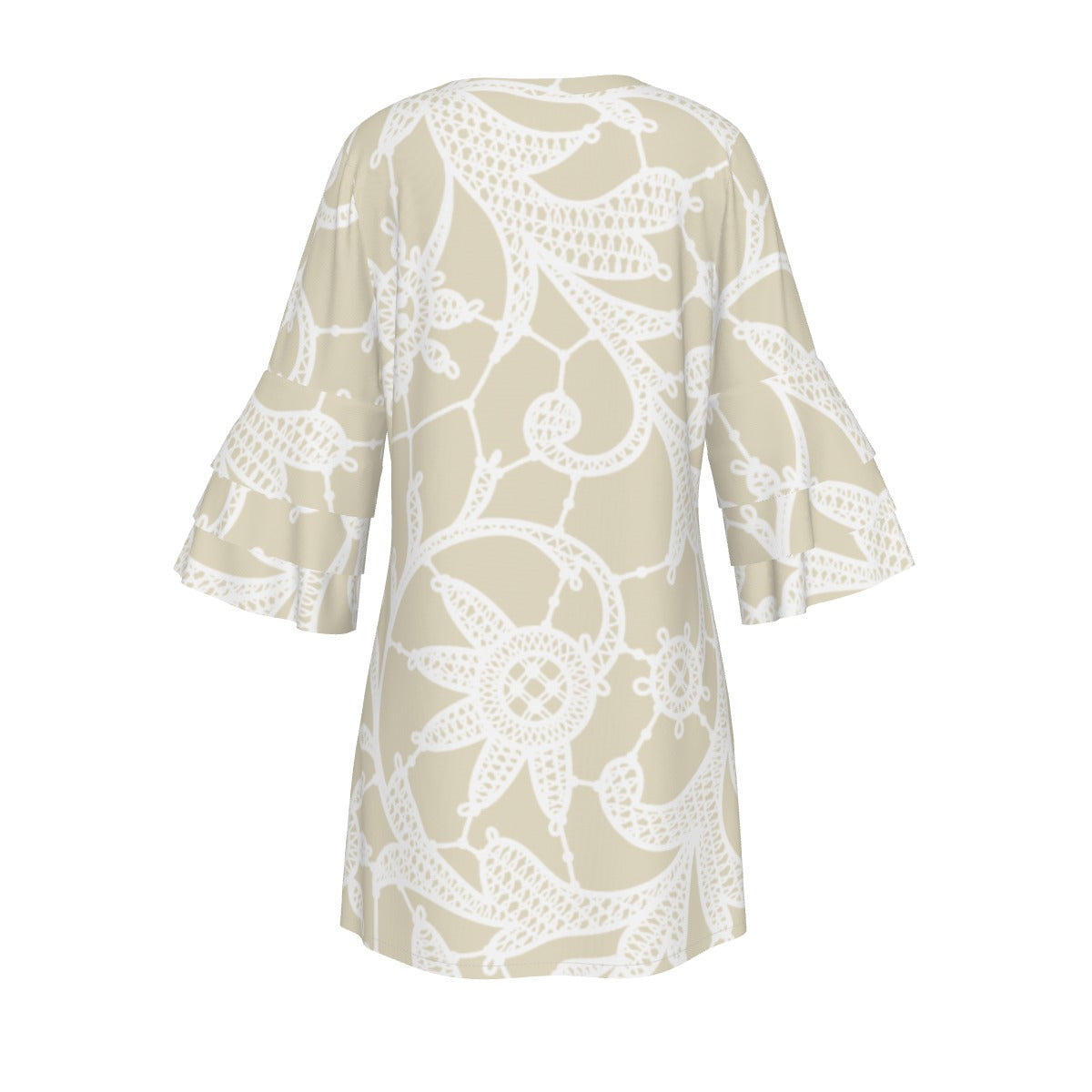 Ptahra B Women's Floral Nitted Style Pattern Stacked Ruffle Sleeve Dress